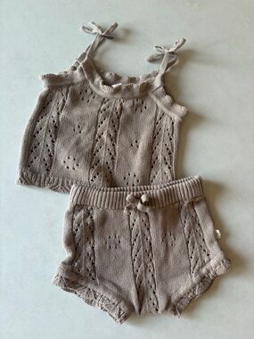 Knit Eyelet Tank & Bloomers Set - Taupe